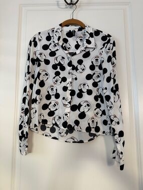 Mickey Mouse Button-Up Blouse - Black & White 2 XS